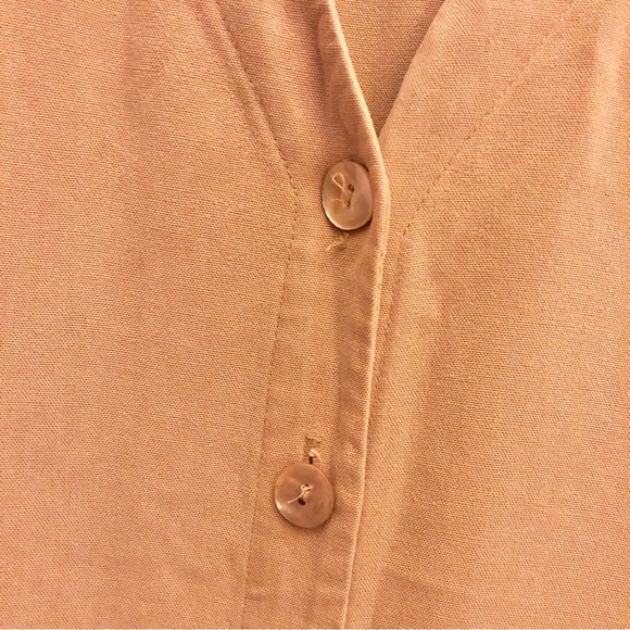 Talbots Linen Blend Button Front V Neck sleeveless Dress Tan 4 Petite - Picture 5 of 6